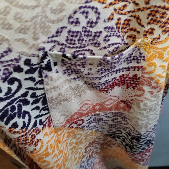 LuLaRoe Cardigan Long Duster Size L Beige Purple Open Front Patchwork - Picture 5 of 13